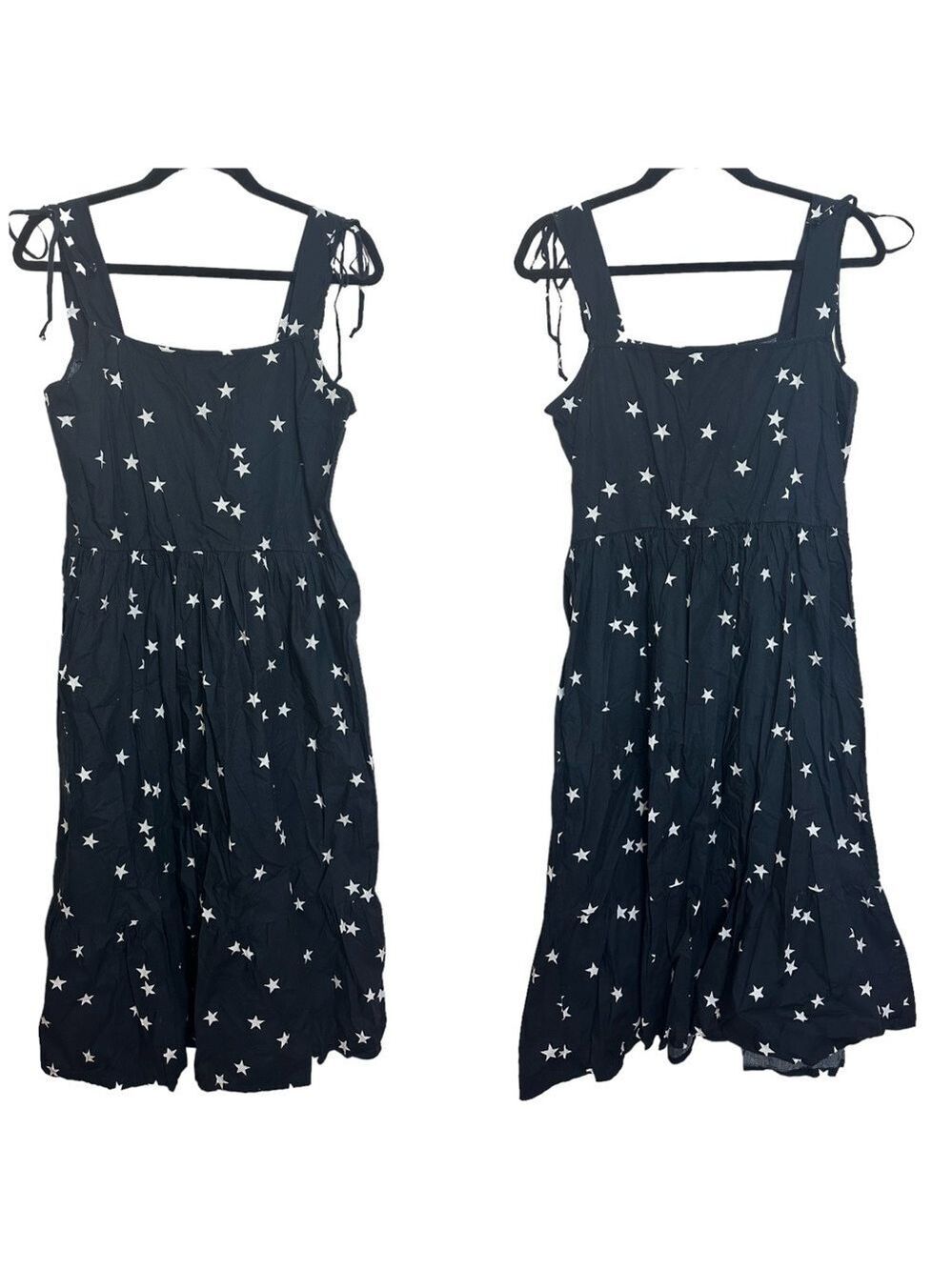 Gap Fit & Flare Star Print Navy & White Poplin Cotton Midi Tiered Dress